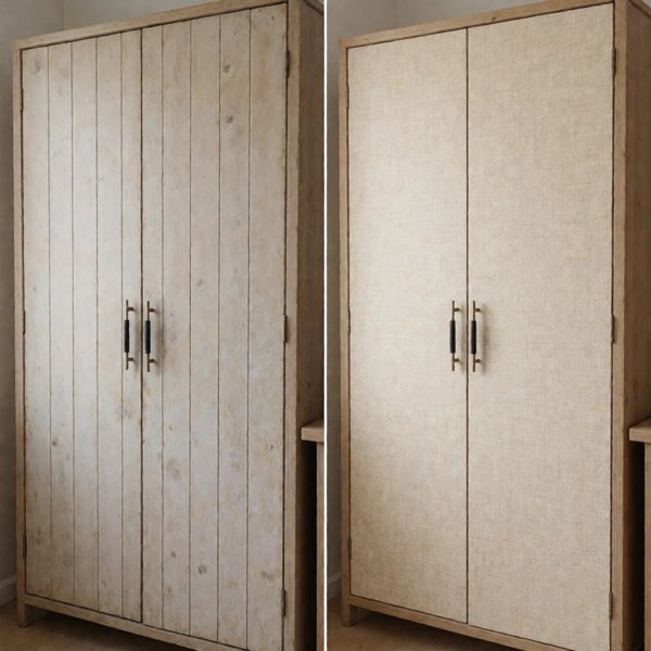 Mobilier de bureau rénové en finition lin naturel