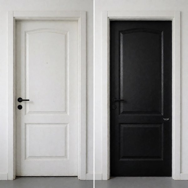 Porte intérieure rénovée en noir mat
